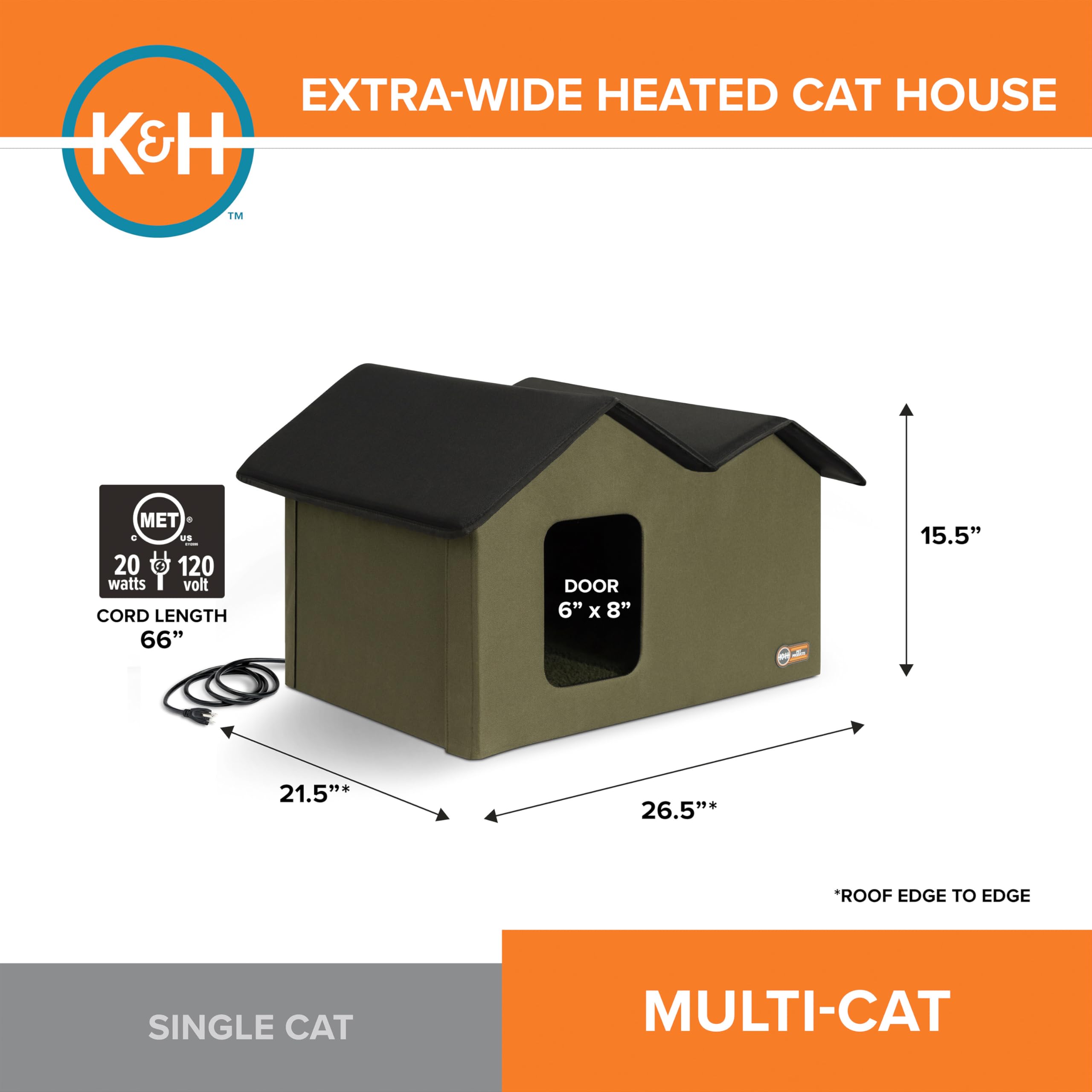 Amazon.com : K&H Pet Products Extra-Wide Heated Cat House for